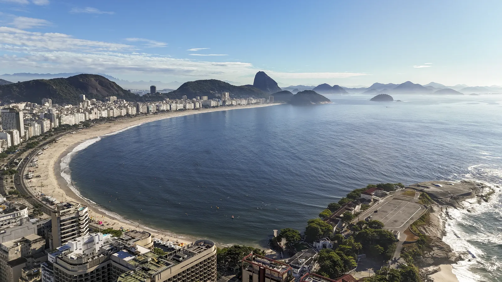 The full sweep of Copacabana bay at dawn