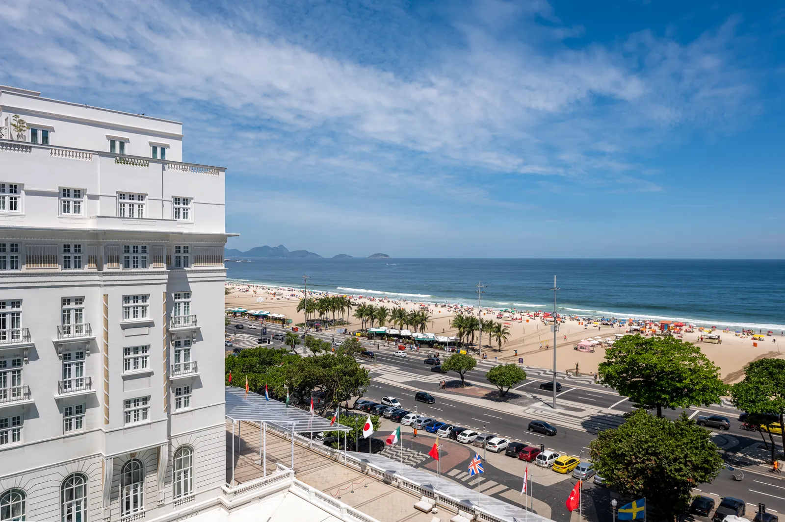 The crescent of Copacabana beach and the Atlantic seen from above